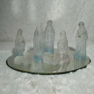Frosted Glass Nativity Scene Ethereal Winter Landscape Display on Mirror